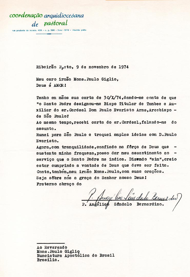 Carta Padre Angélico - 1974